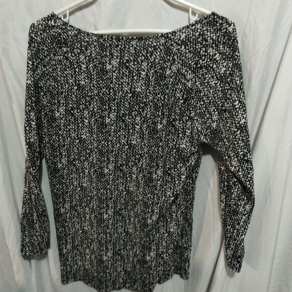 Talbot's Size M Shirt 3/4 Sleeve Black And White All Over Print - Picture 6 of 8